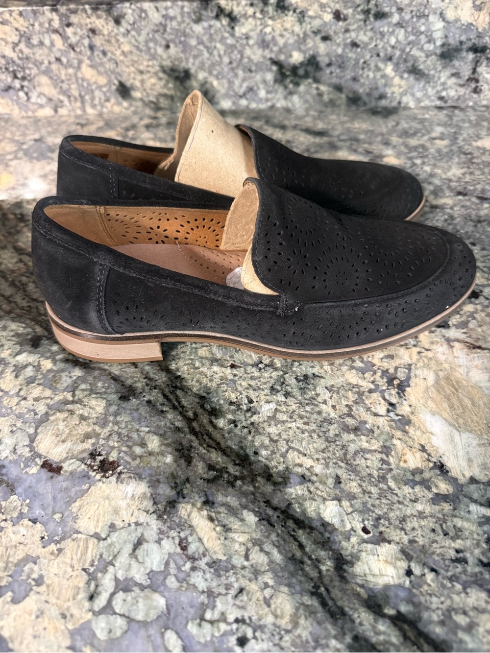 Clarks Black Perforated Suede Slip-On Loafers